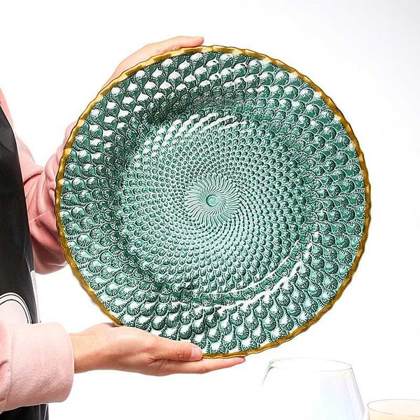 

dishes & plates glass vintage dish fashion art metal plate golden tray round fruit