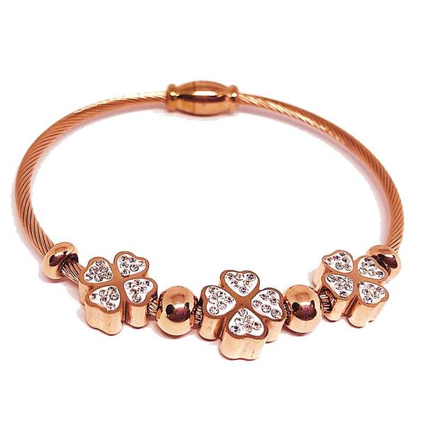 

bangle design stainless steel luxury flower zircon bracelet braided wire magnetic buckle bangles fashion trend jewelry gift, Black