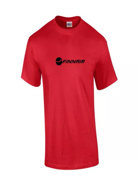 

finnair black retro logo finnish airline red cotton t-shirt, White;black