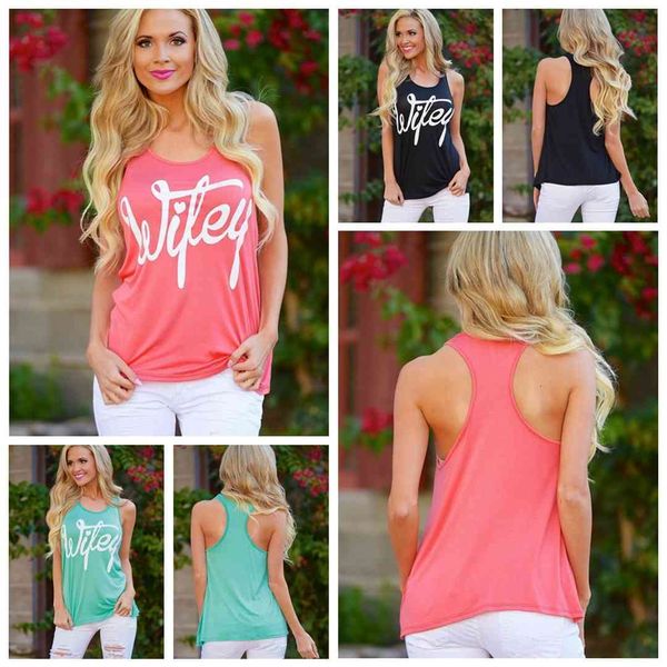 

summer women sleeveless casual letter print loose tank ladies streetwear camis vest blouse shirt aaa2114, White