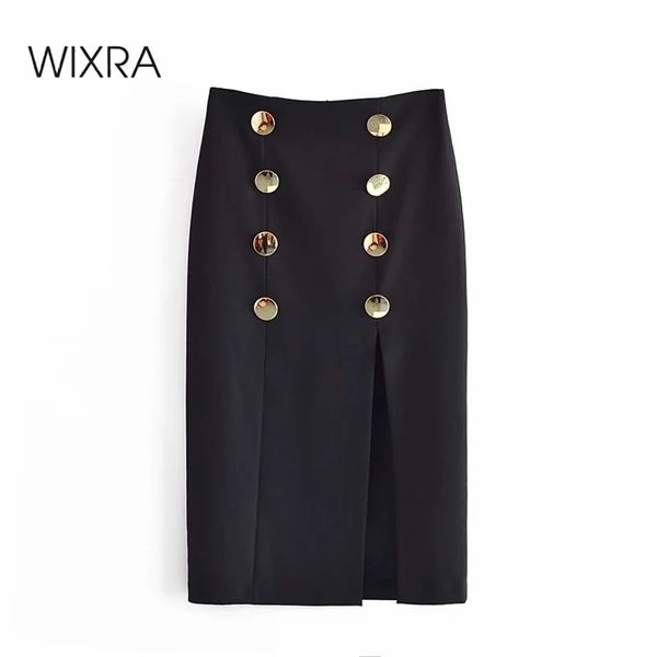 

wixra womens office lady pencil skirts double breasted knee length cothing streetwear spring summer 210419, Black
