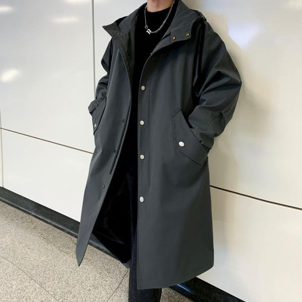 

men's trench coats 2021 coat men oversized solid color windbreaker big pocket fashion overcoat, Tan;black