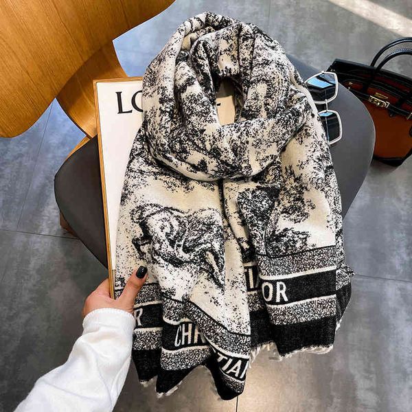 

new totem street imitation cashmere shawl women's medium long scarf in spring and, Blue;gray