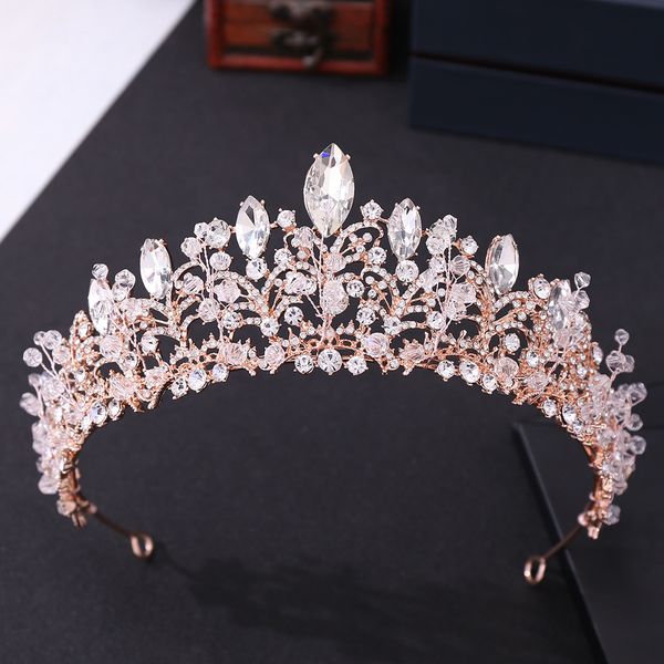 Copricapo Barocco Lusso Oro Rosa Corona di Cristallo 2022 Nuziale Matrimonio Oro/Argento Tiara Strass Spettacolo Diadema La Bella Addormentata Principessa Quinceanera