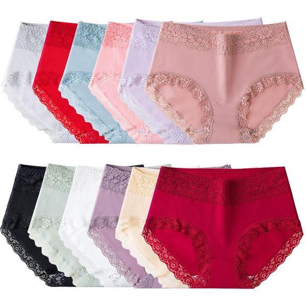 

women's panties 12pcs cotton comfortable lace briefs soft fashionable female underwear wholesale, Black;pink