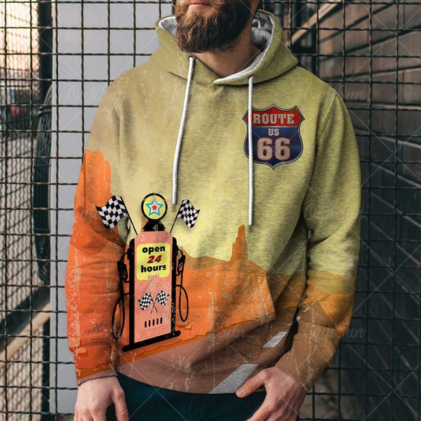 

20213d sweater men's casual fashion highway 66 new printed sports loose hoodie 8s0, Black