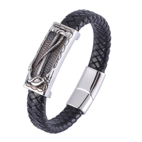 

charm bracelets vintage men's leather bangle braided rope stainless steel accessories wrist jewelry bracelet homme bb1206, Golden;silver
