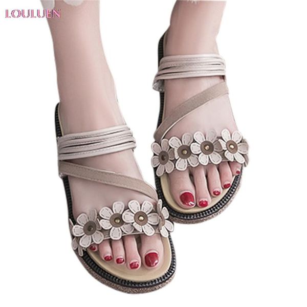

dress shoes sandals women flat bottom platform low-and slippers flower open toe character plus size 35- 40, Black