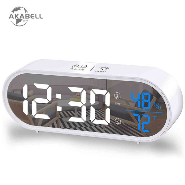 Akabell despertador LED música relógio digital tempo Temperatura 5 níveis de brilho UMUITY Display USB Relógio de mesa recarregável 211111