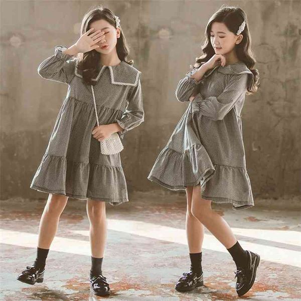

winter girls dress summer cute long sleeve ruched shirt gray plaid vestidos 3-12t 210629, Red;yellow