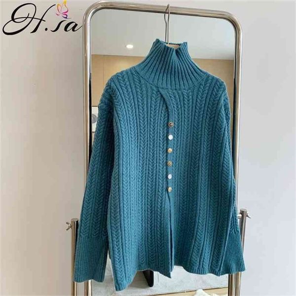 

women long sleeve button up sweater and pullovers turtleneck chic fashion korean black 210430, Black;gray