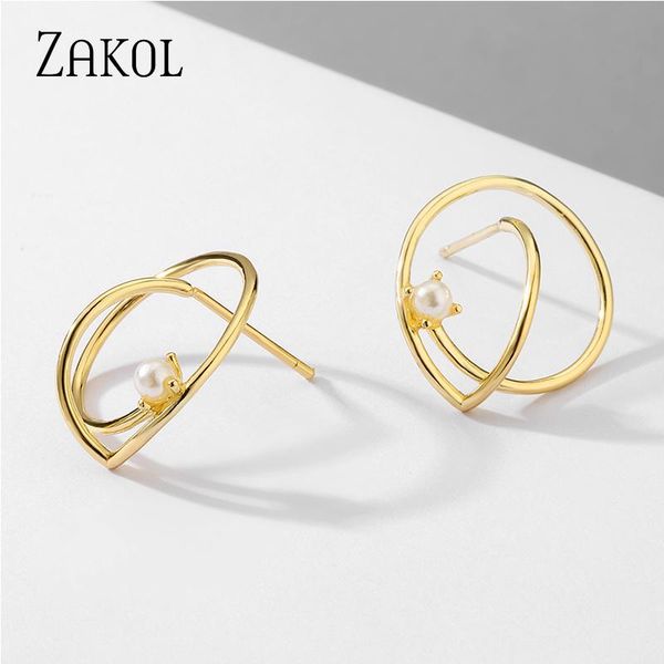 

brand korean fashion gold color circle pearl design stud earrings temperament charm metal jewelry women 2021 fsep2696, Golden;silver