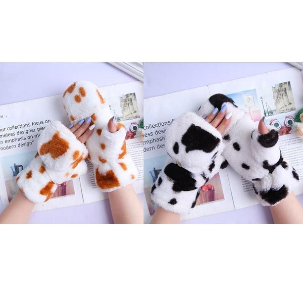 

sports gloves 634c colored fuzzy winter warm plush half finger with flip top, Black