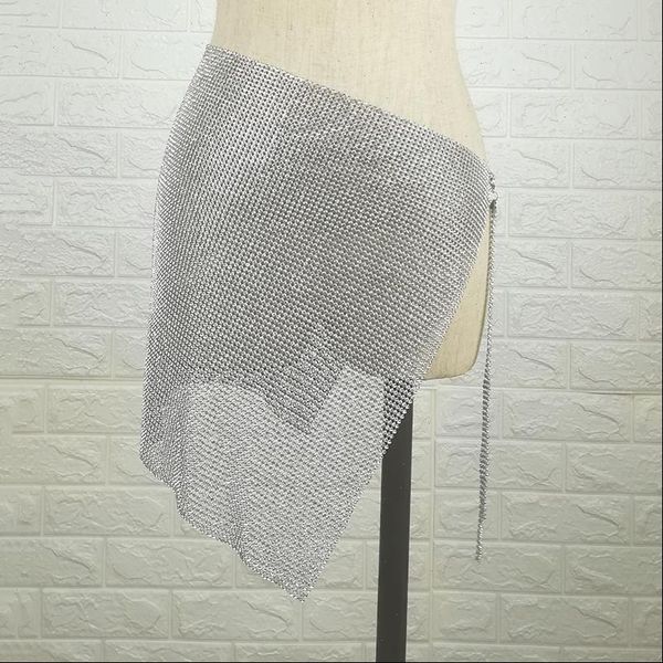 

women shining womens skirt rhinestone metal chain club minni female gold silver bling nightclub wear party, Black