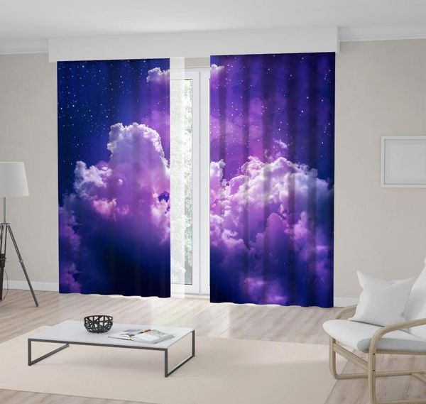 

curtain & drapes stars in the night sky cosmos fantasy dreamy view cloudscape artwork printed purple blue white