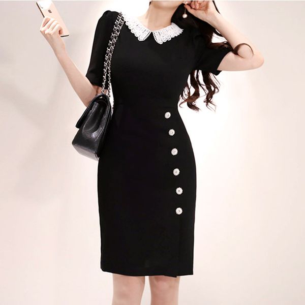 

runway designer summer women fashion elegant slim chic office lady dress 210514, Black;gray