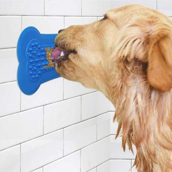

cat toys bone shaped wall-mounted pet bath snack pad slow training bowl dog to eat feeder n06