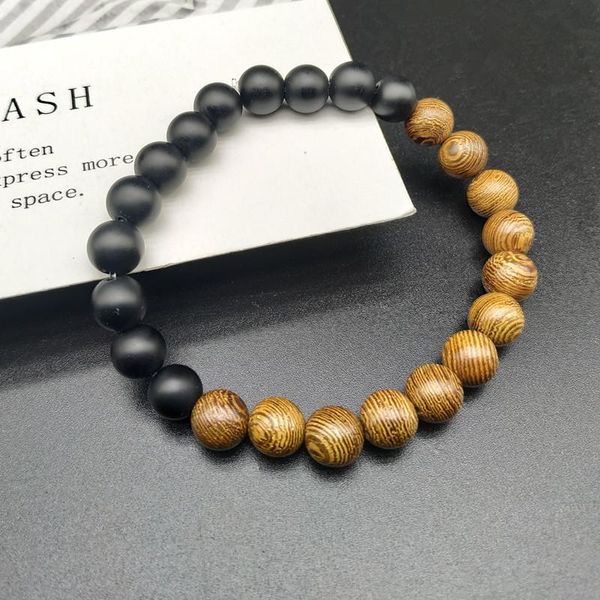 

beaded, strands 8mm natural wood beads bracelets men black ethinc meditation white bracelet women prayer jewelry yoga homme