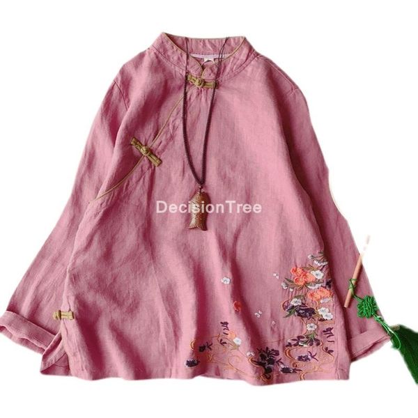 

chinese traditional cheongsam blouse shirts for women qipao floral print asian style elegant chiffon hanfu ethnic clothing, Red