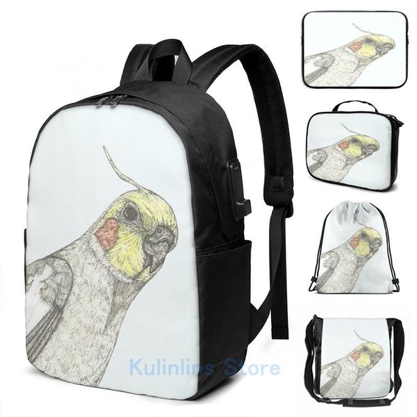 

backpack funny graphic print cheeky cockatiel usb charge men school bags women bag travel laptop