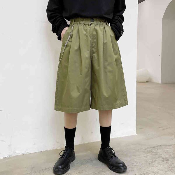 

Men's Pants Male Summer Streetwear Hip Hop Loose Wide Leg Men Metal Pendant Casual Elastic Waist Calf-length Suit Pant 8OZ5, Black