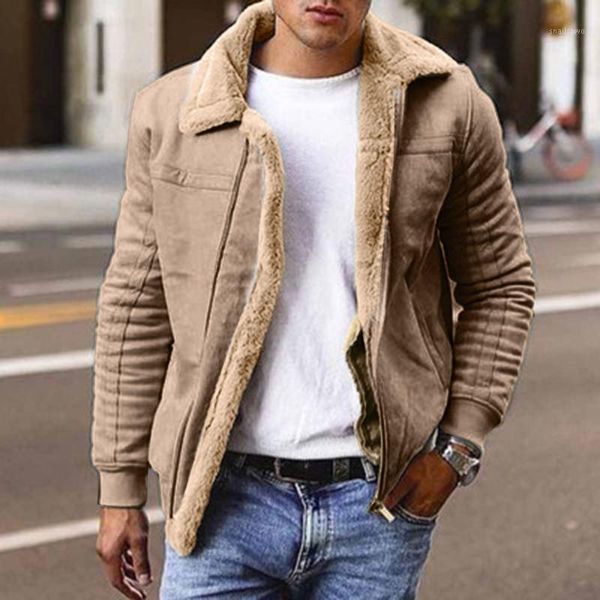 

men's jackets casual winter outdoor cardigan solid color thicken zipper wool long sleeve turn-down collar windbreaker coat, Black;brown