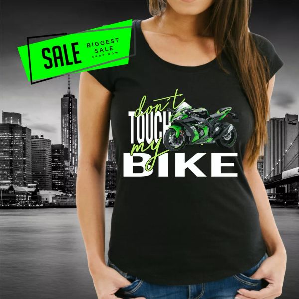 

sale bike sortler kawa green don 't touch ladies t-shirt motorbike motif black, White;black