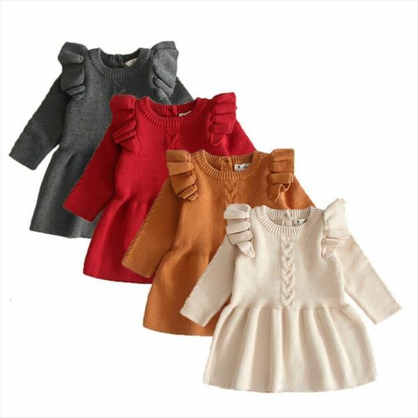 

autumn winter kid baby girl dress clothes ruffle princess knitted tutu, Red;yellow