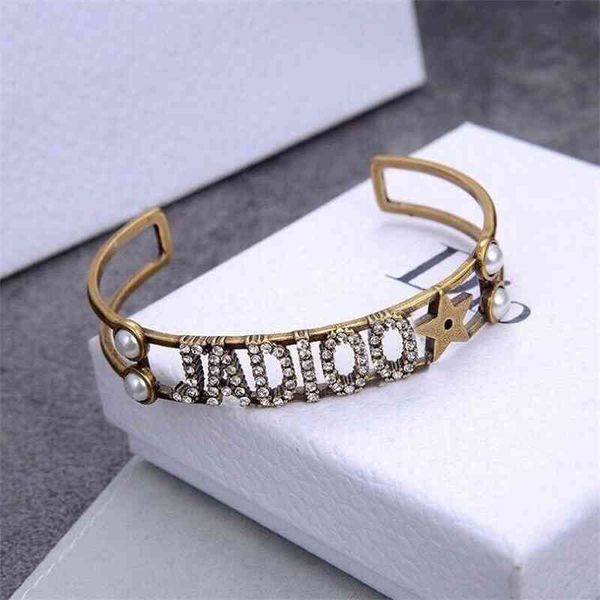 

/ home new letter inlaid diamond star open net red fashion bracelet, Black