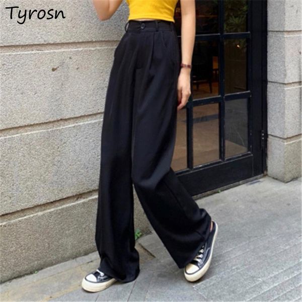

women's pants & capris women plus size casual mopping daily korean fashion wide leg trouser streetwewar solid high waist streetwear s-4, Black;white