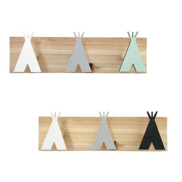 

hooks & rails cute tent row hooks, creative home clothes hangers, solid wood children's room wall decoration