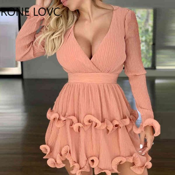 

women elegant fashion deep v ruffles mini dress mini dress party dress x0521, Black;gray