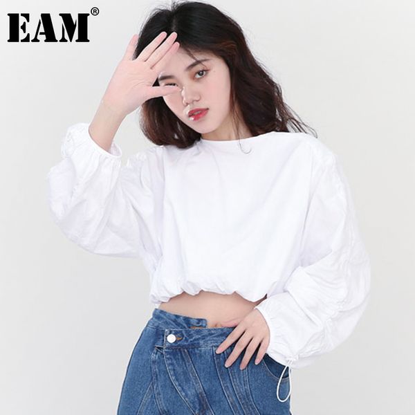 

[eam] loose fit drawstring white short sweatshirt round neck long sleeve women big size fashion spring autumn 1dd485400 21512, Black