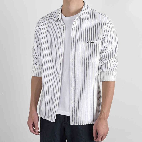 

men's t-shirts autumn and spring brushed cotton striped long-sleeved fashion shirts for casual handsome shirt men chemise camisa irnt, White;black
