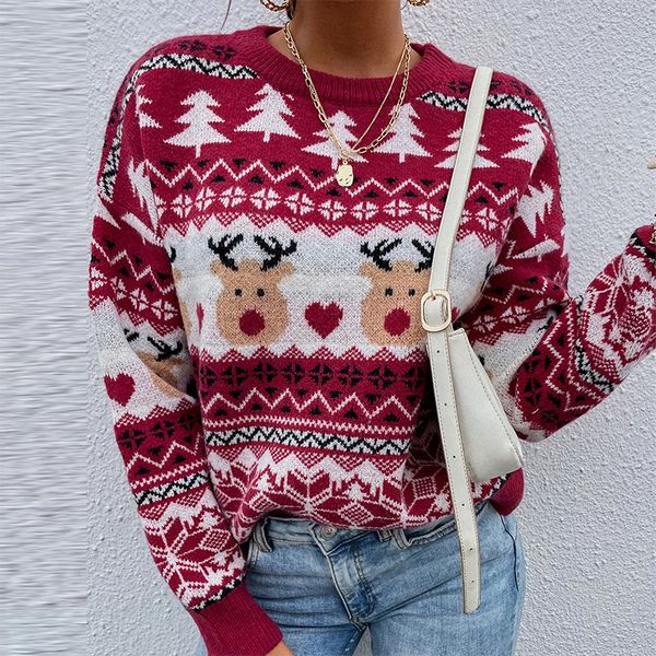 

2021 autumn and winter new red round neck sweater casual all-match women's clothing, White;black