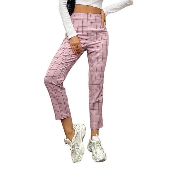 

women's straight pencil pants, casual high waist plaid print stretchy work long pants & capris, Black;white