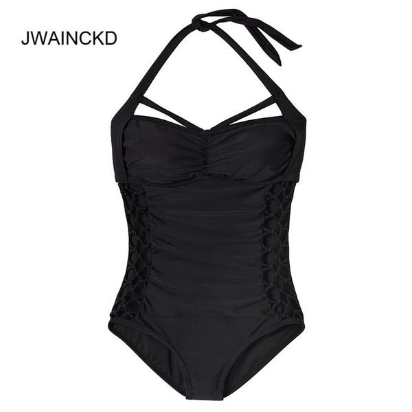 

one-piece suits jwainckd black swimwear women one piece swimsuit female beach bathing suit bandage halter bodysuit 4xl large big plus s
