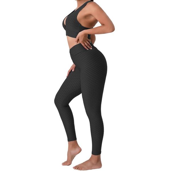 

yoga outfit 2021 arrival grid set fitness workout women two piece sport bra bulifting leggings