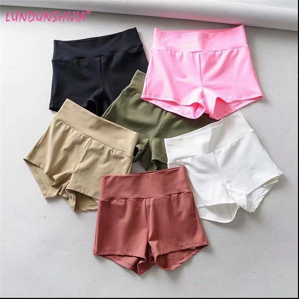 

lundunshijia women shorts summer womens elastic sports high waist quality cotton tight for 6 colors, White;black