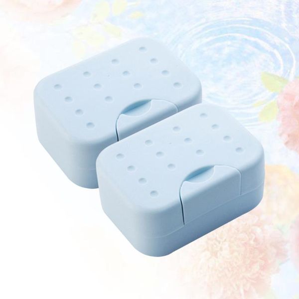 

soap dishes 2pcs travel portable bathroom dish holder container box sealed with lid for kitchen (blue)