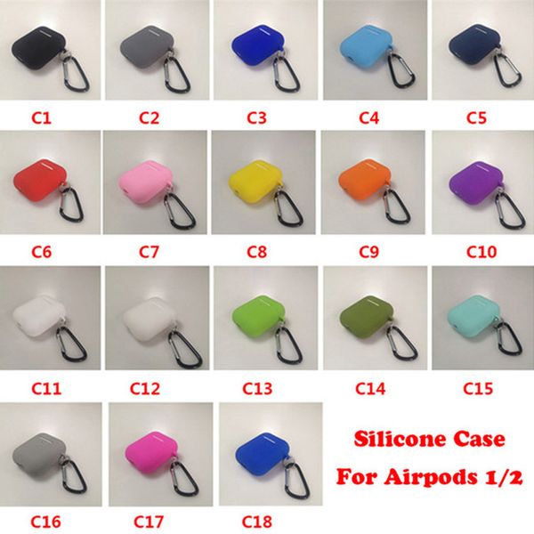 Casos de fone de ouvido Soft Silicone Case para Airpods 1/2/3 Mini Slim TPU Sem Fio Bluetooth Capa de Fone de Ouvido Pro 4 com gancho de metal