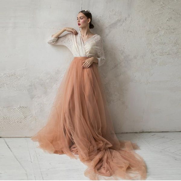 

skirts elegant dark copper a-line bridal tulle with train floor length wedding party gust skirt women mesh, Black