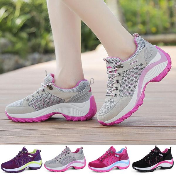 

dress shoes women hiking breathable height increasing lace-up climbing sneakers outdoor trekking, Black