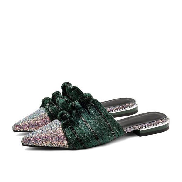 

slippers women's pointed real leather lining 2021 summer and autumn fashion casual sandals comfortable female, Black