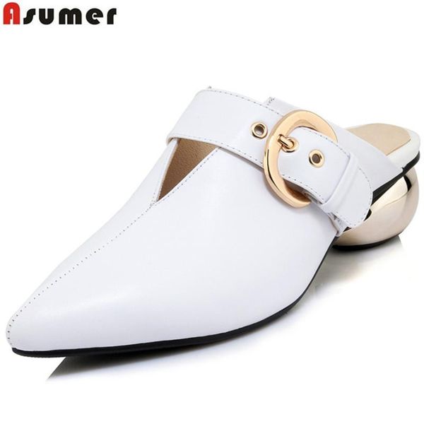 

dress shoes asumer 2021 fashion spring autumn woman pointed toe casual pumps women shallow med heels genuine leather, Black