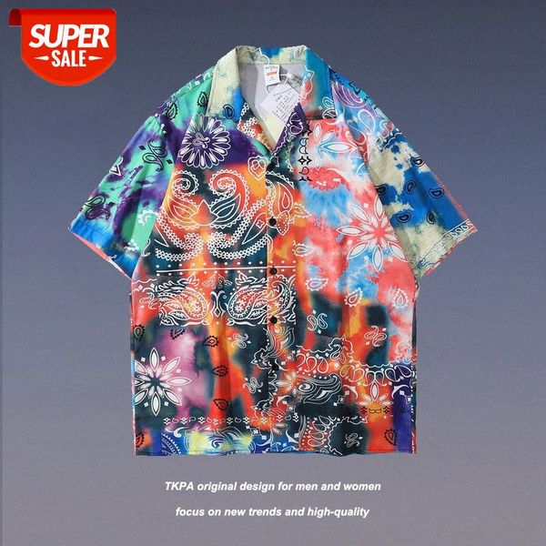 

tkpa hip-hop cashew flower tie-dye casual shirt male street loose wei yi short-sleeved #371m, White;black