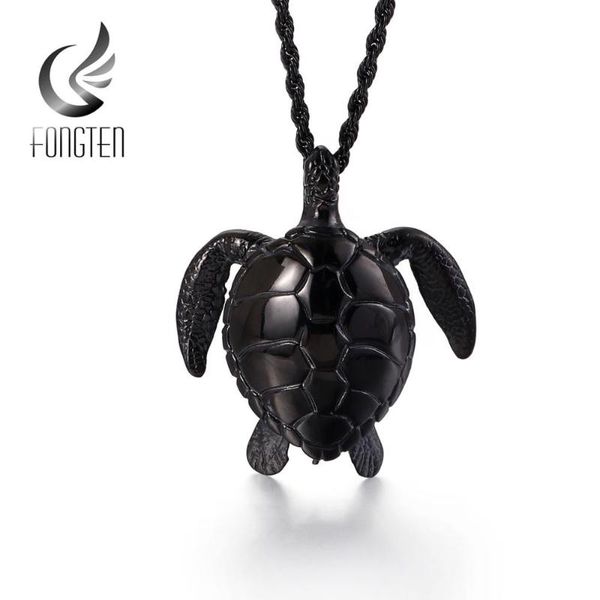

pendant necklaces fongten vintage sea tortoise necklace men stainless steel black male jewelry, Silver