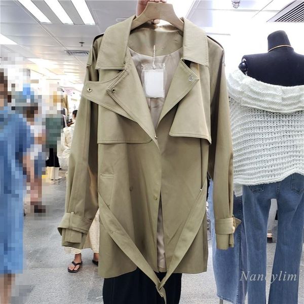 

women's trench coats khaki womens 2021 autumn style double breasted loose thin workwear coat office lady windbreaker outwears, Tan;black