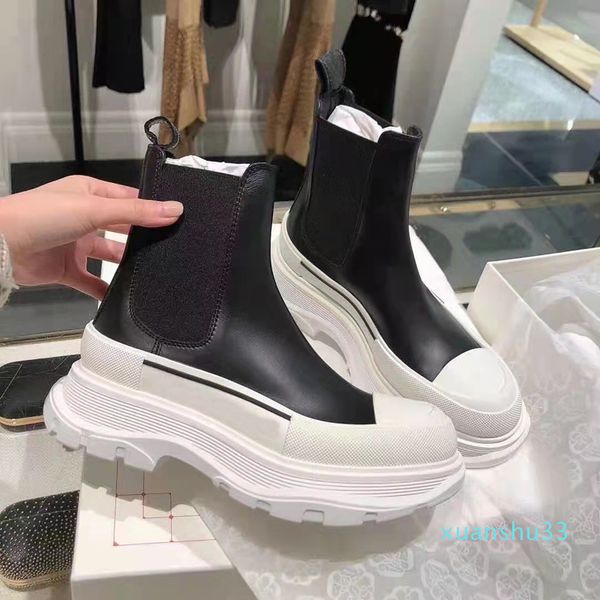 

luxury-classic women's designer boots thick soled elevated chelsea knight boots winter men's sports leisure famous brand, Black