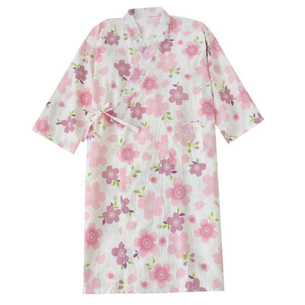 

women's sleepwear women thin gauze cotton sleep-dress sweet pink flower printed japanese kimono robe comfort loose homewear spring, Black;red